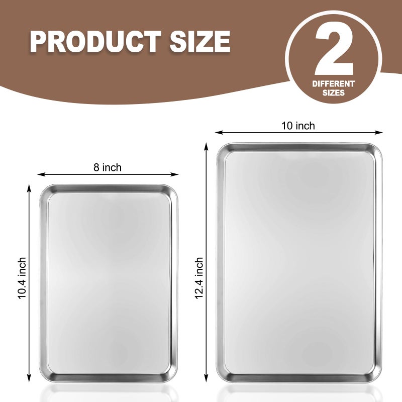 Zacfton Cookie Sheets for Baking, Stainless Steel Baking Sheet Cookie Sheet, 10/12 Inch Toaster Oven Pans Set of 2, Dishwasher Safe & Mirror Finish & Rust Resistant - Image 2